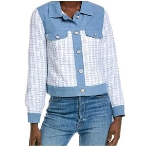 Nanette Lepore Women's White & Blue Denim Tweed Button Up Jacket Small